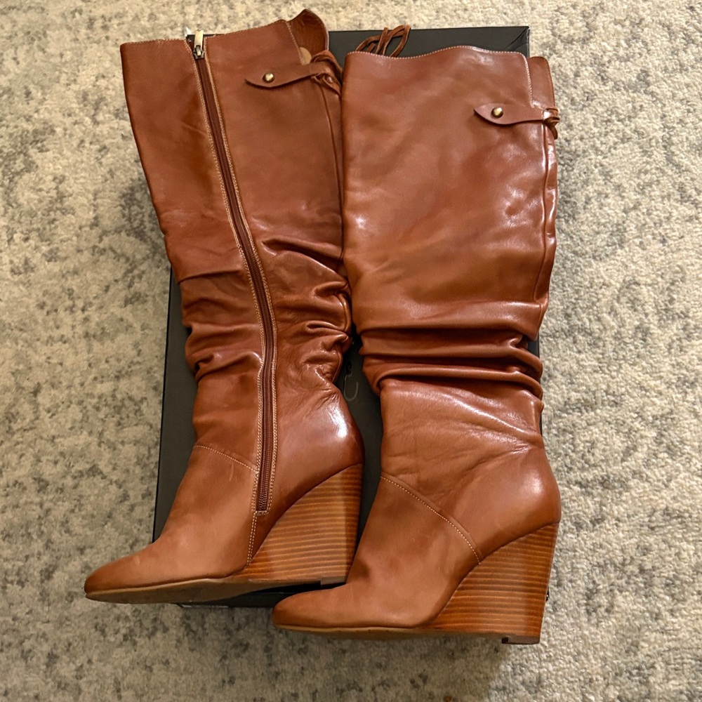 Boutique 9 Tan Knee Wedge Boots